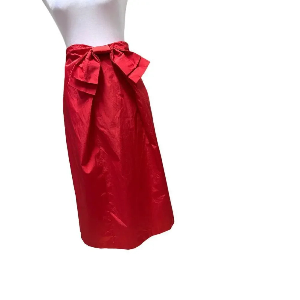 Ryu Red A-Line Midi Skirt with Tie Front